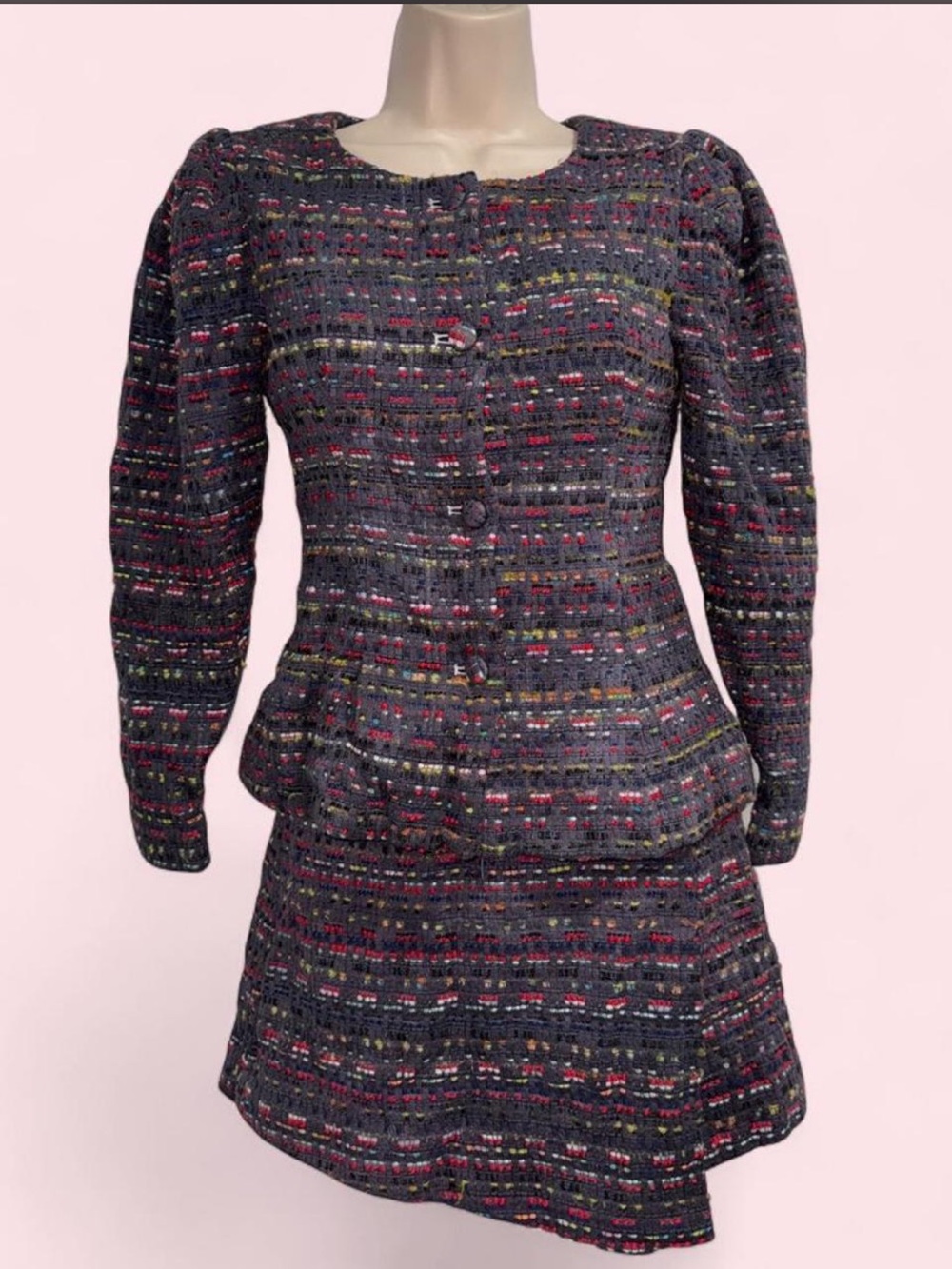 Classic Tweed Two Piece - Peplum Blazer and Mini Skirt